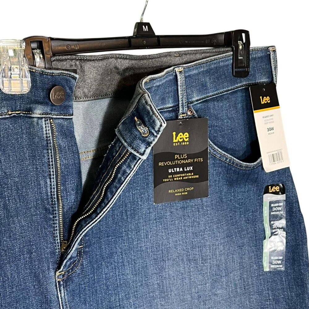 Lee Ultra Lux Plus Jeans Womens 30W Medium Blue Relaxed Crop High Rise Denim - Picture 8 of 14